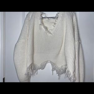 Shein Cropped white distressed sweater